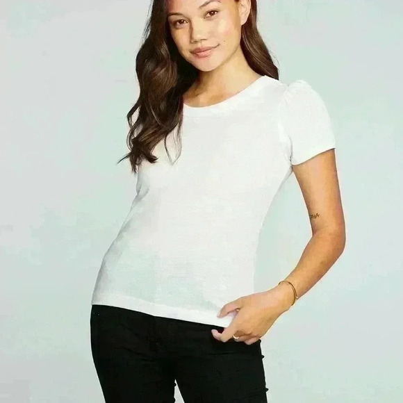 CHASER Bella Jersey Puff Sleeve Easy Tee ~ S ~ NWT! - Picture 3 of 8